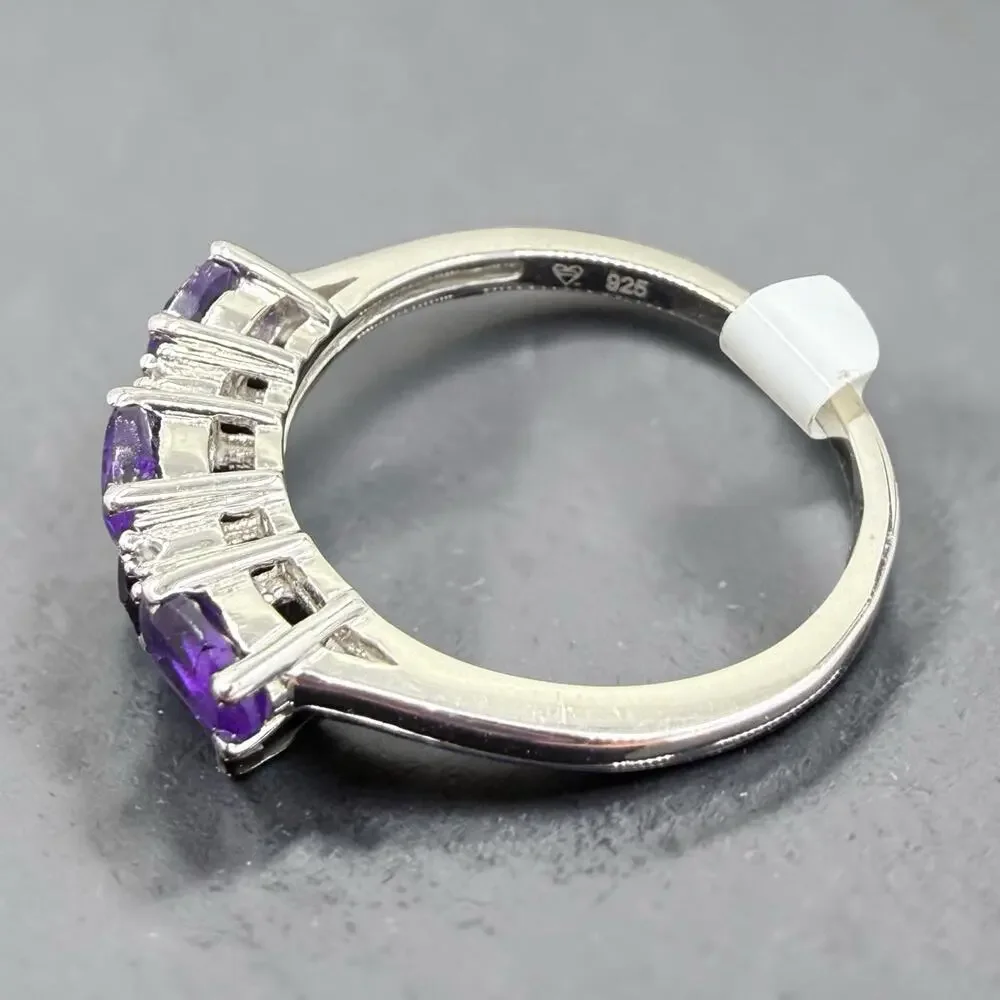 3 Stone Amethyst Diamond Ring Band 925 Sterling Silver
Size 7 - Journey Ring - Picture 7 of 8